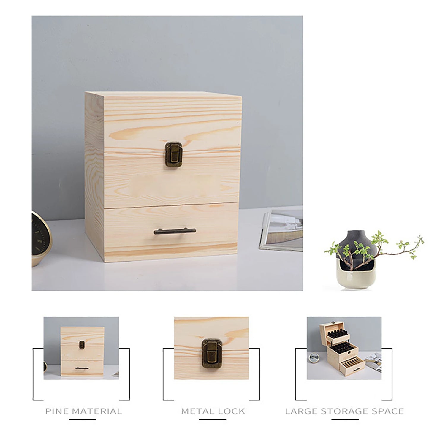 3 Tiers Essential Oil Storage Box Wooden Display