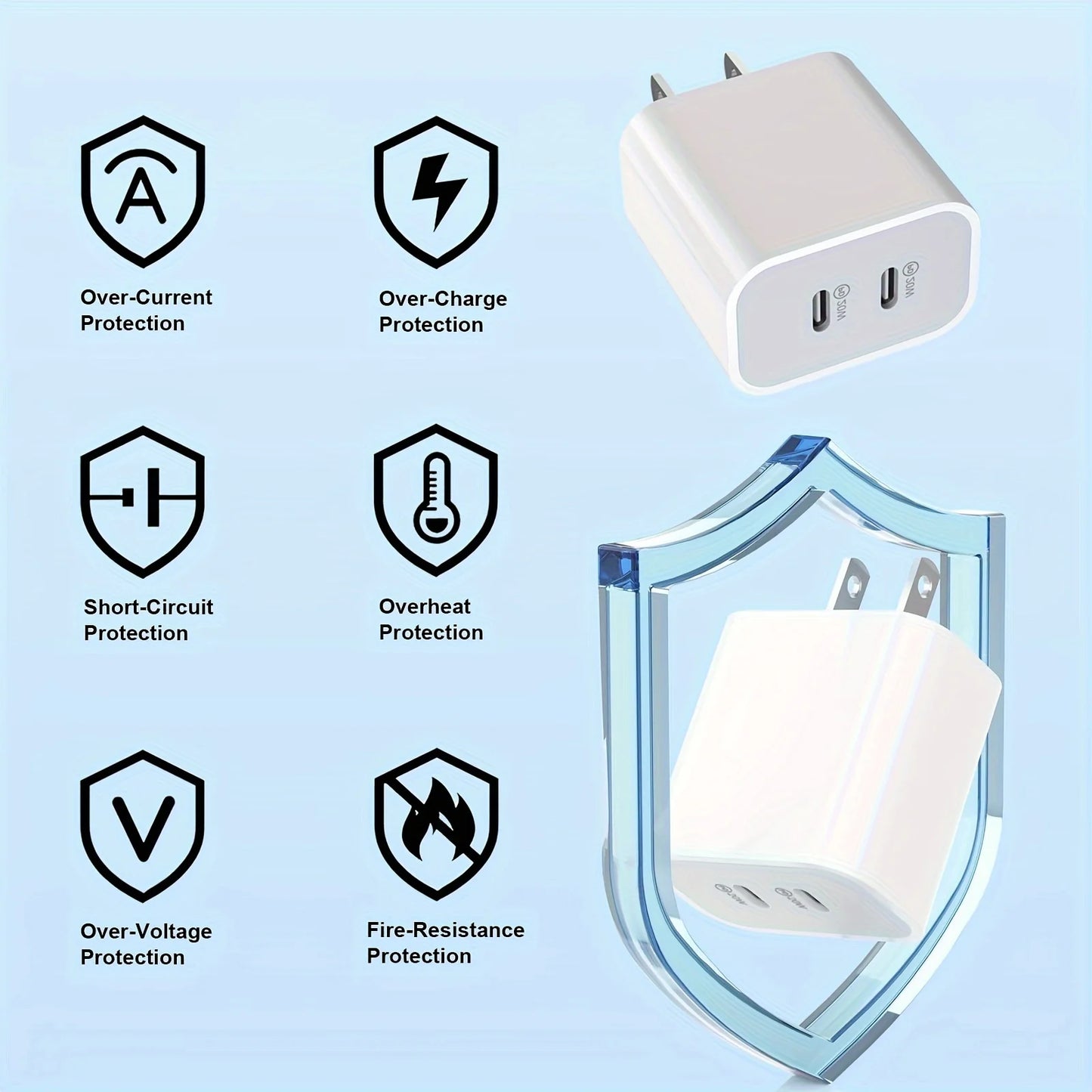 2Pack 40WPD Dual Port Charger Fast Charging With 10FT