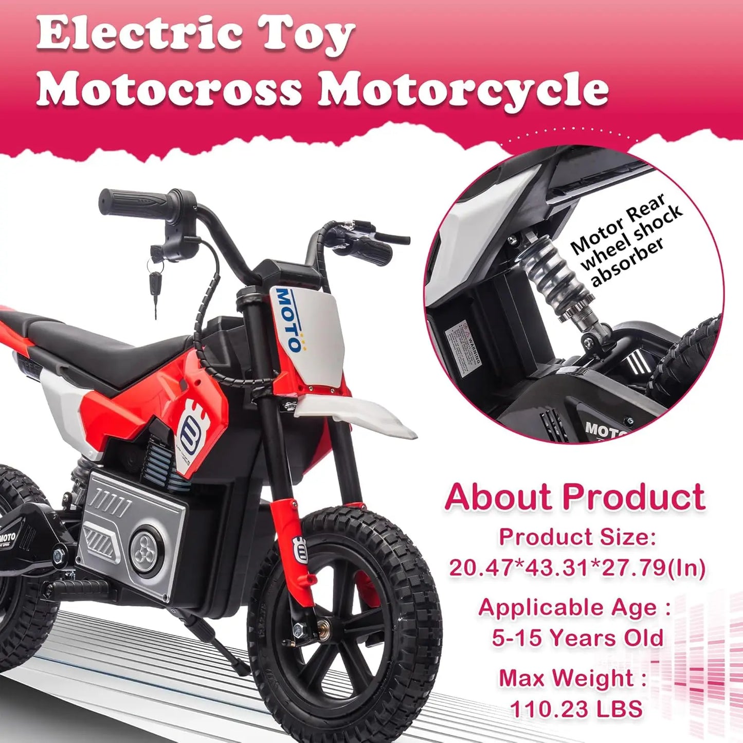 Electric Motorcycle for Kids Ages 5-15,