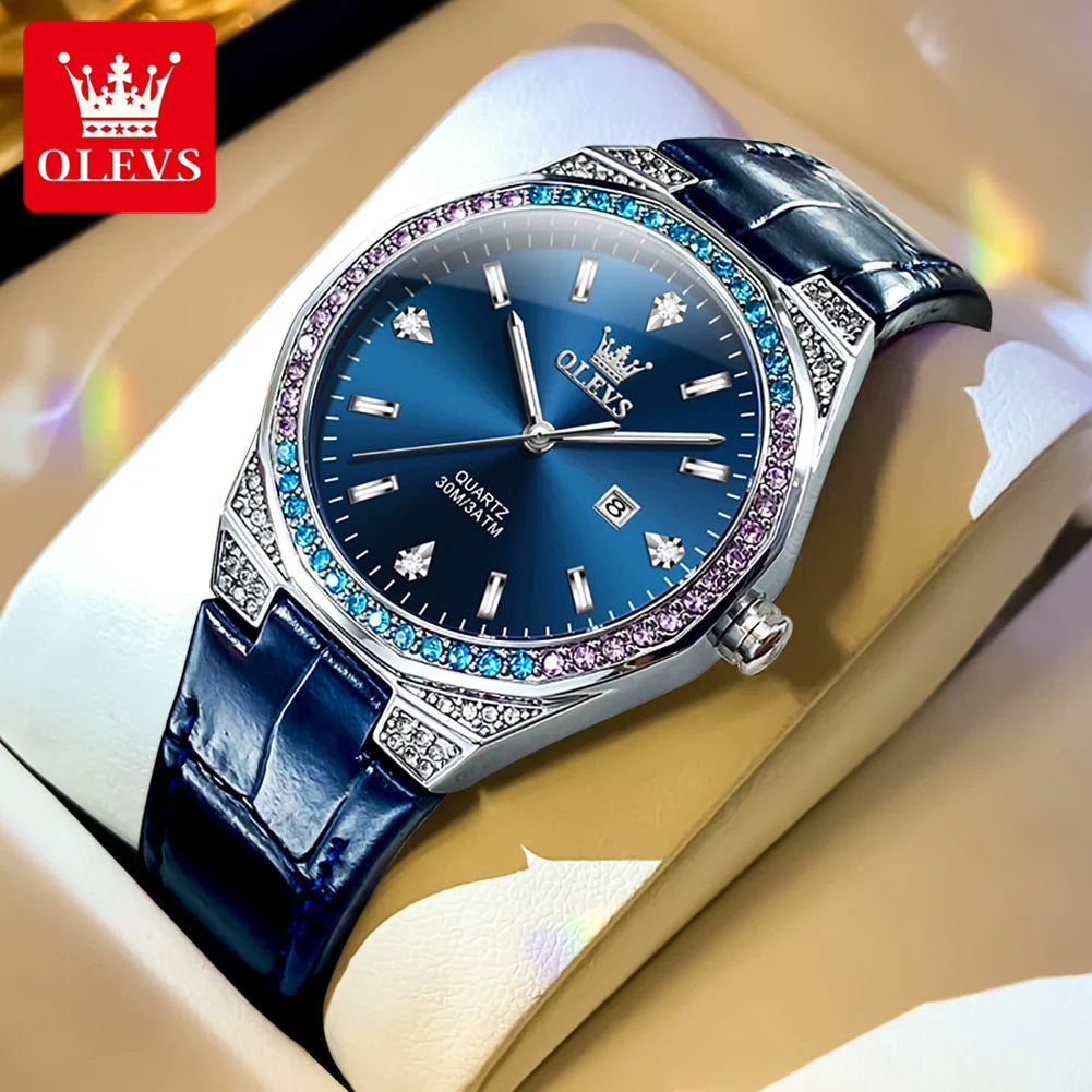 Women's Watches Pink   Leather Strap Waterproof Full Diamond