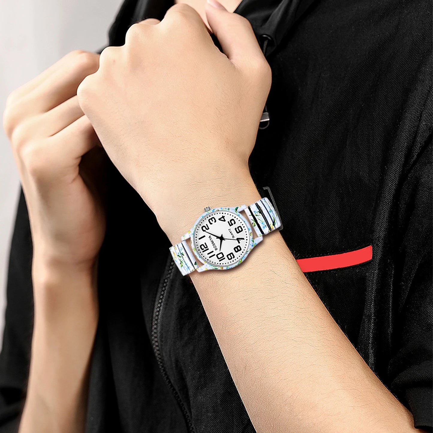 Men Women Teens Elastic Stretch Band Wristwatch