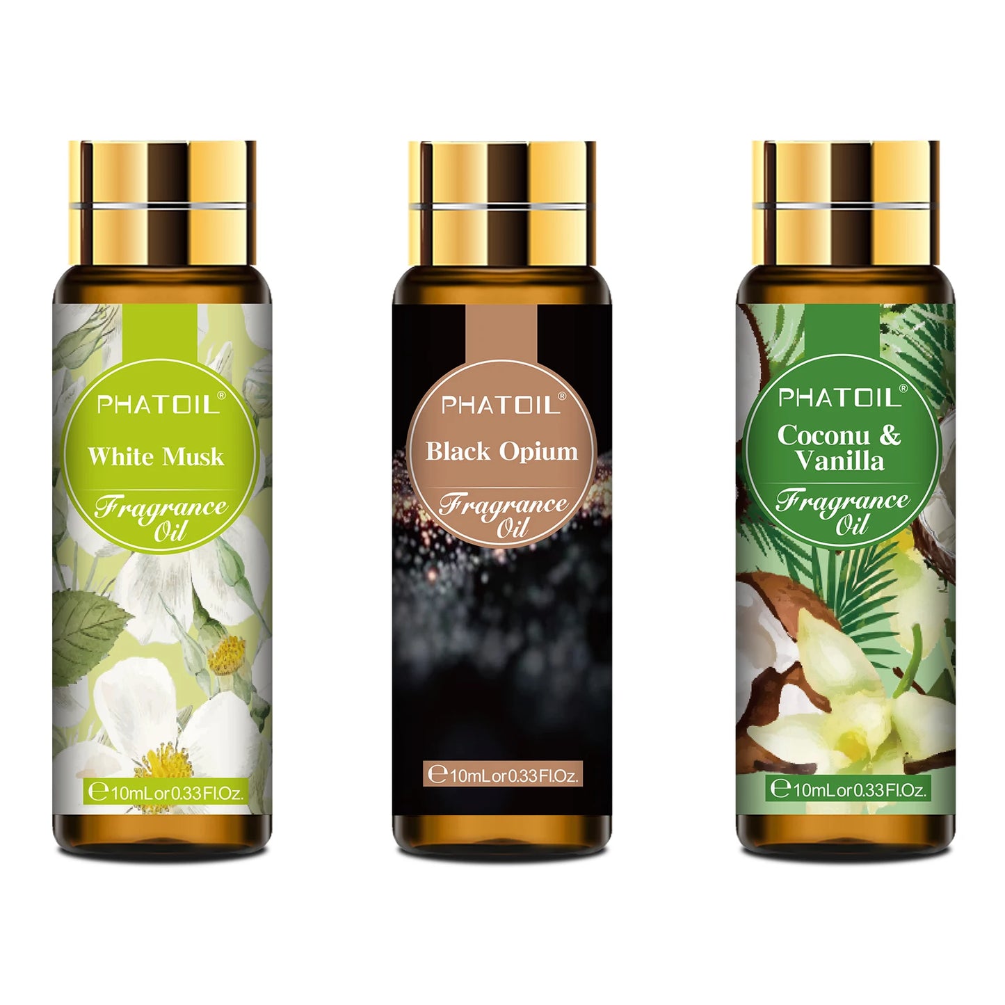 3 PCS Fragrance Oils Set - 10 ml Coconut Vanilla,White Musk,Black