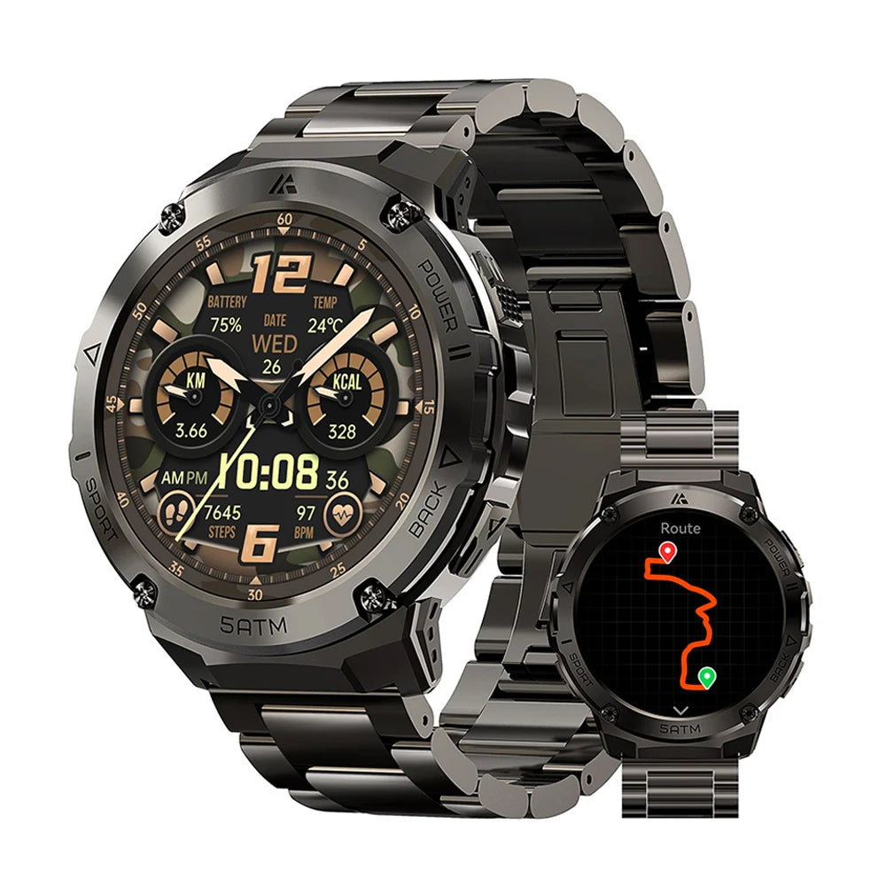 GPS Smart Watch For Men Compass Altimeter Altitude Stainless Steel