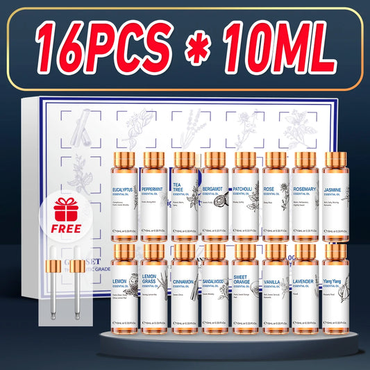16 PCS 10 ML Essential Oils Set,  Pure Lavender,Eucalyptus,Vanilla, Jasmine,Mint,Rose 7