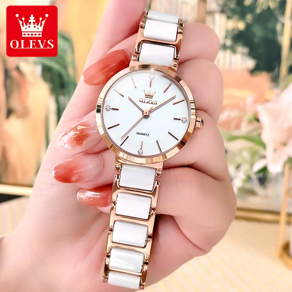 Luxury Brand Women's Wristwatch Elegant Ceramic Bracelet Waterproof