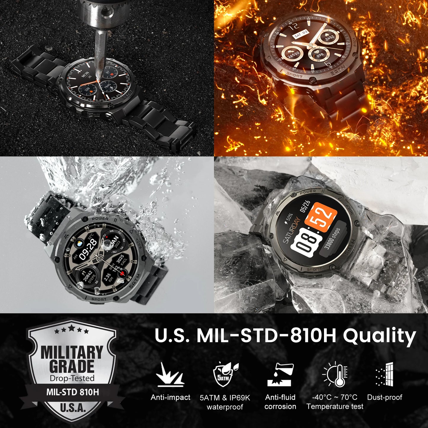 GPS Smart Watch For Men Compass Altimeter Altitude Stainless Steel