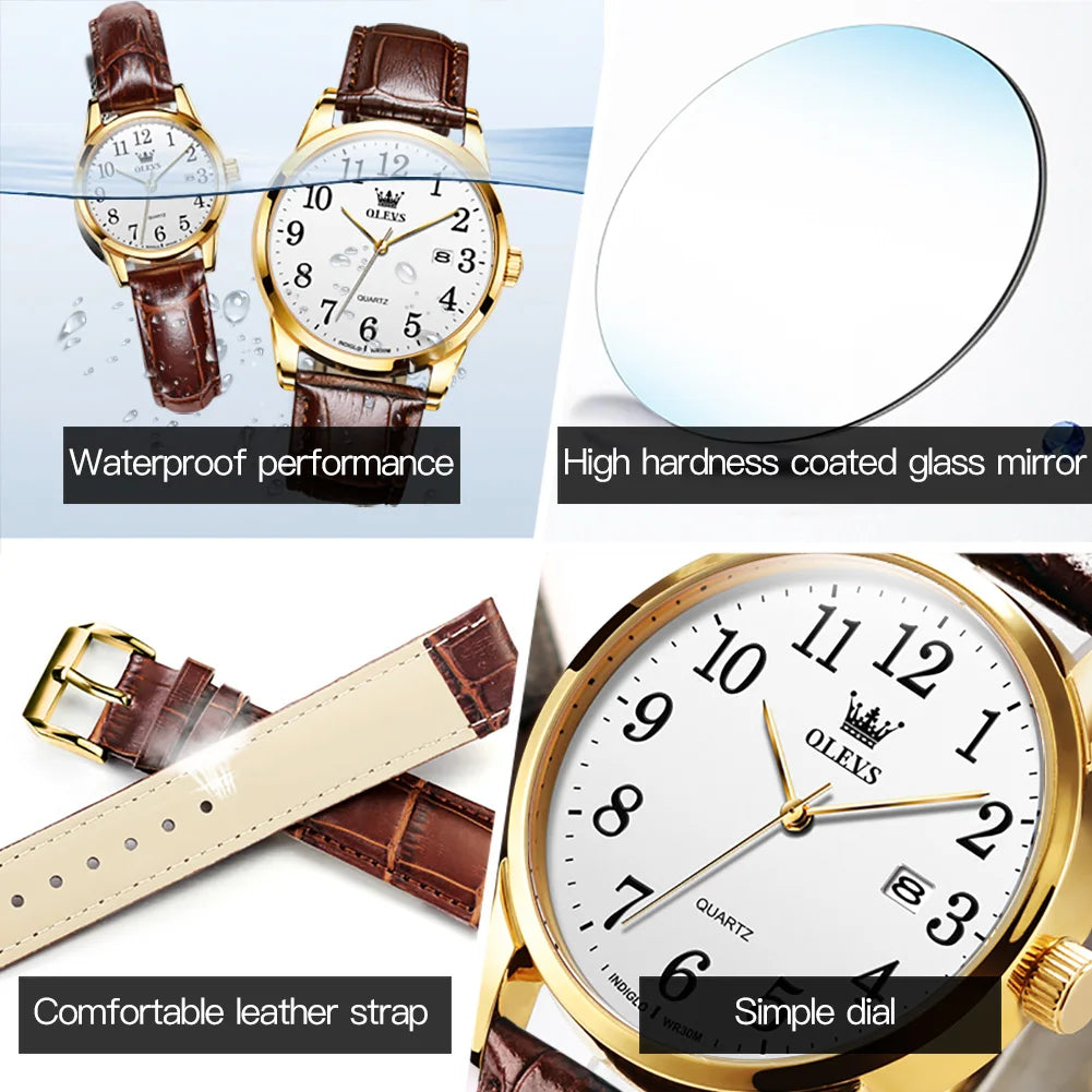Quartz Watch for Men and Women Leather Strap Waterproof