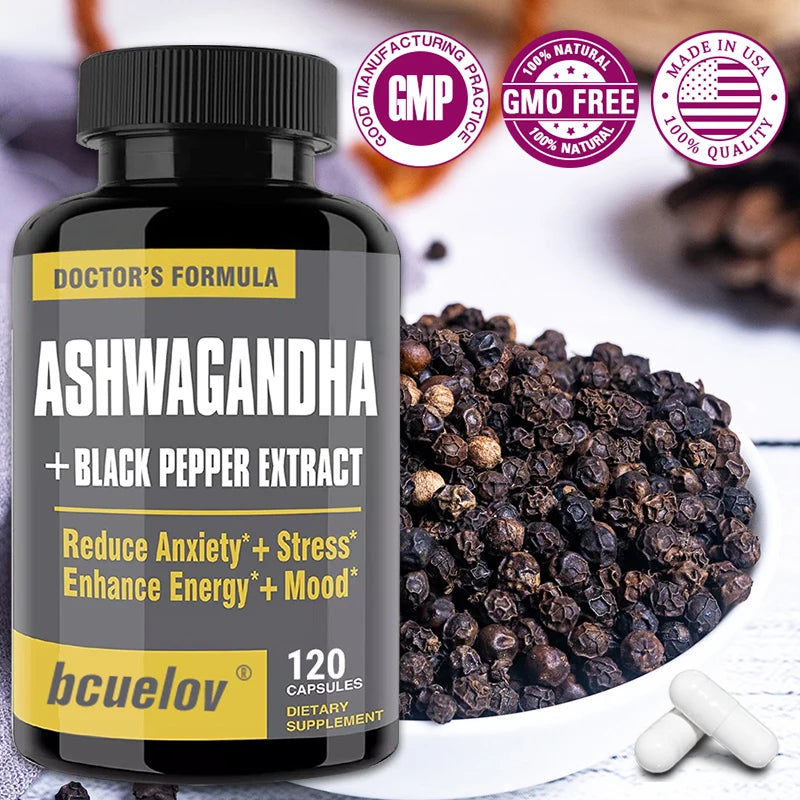 Ashwagandha + Black Pepper , 2700 mg, supports energy and mood,