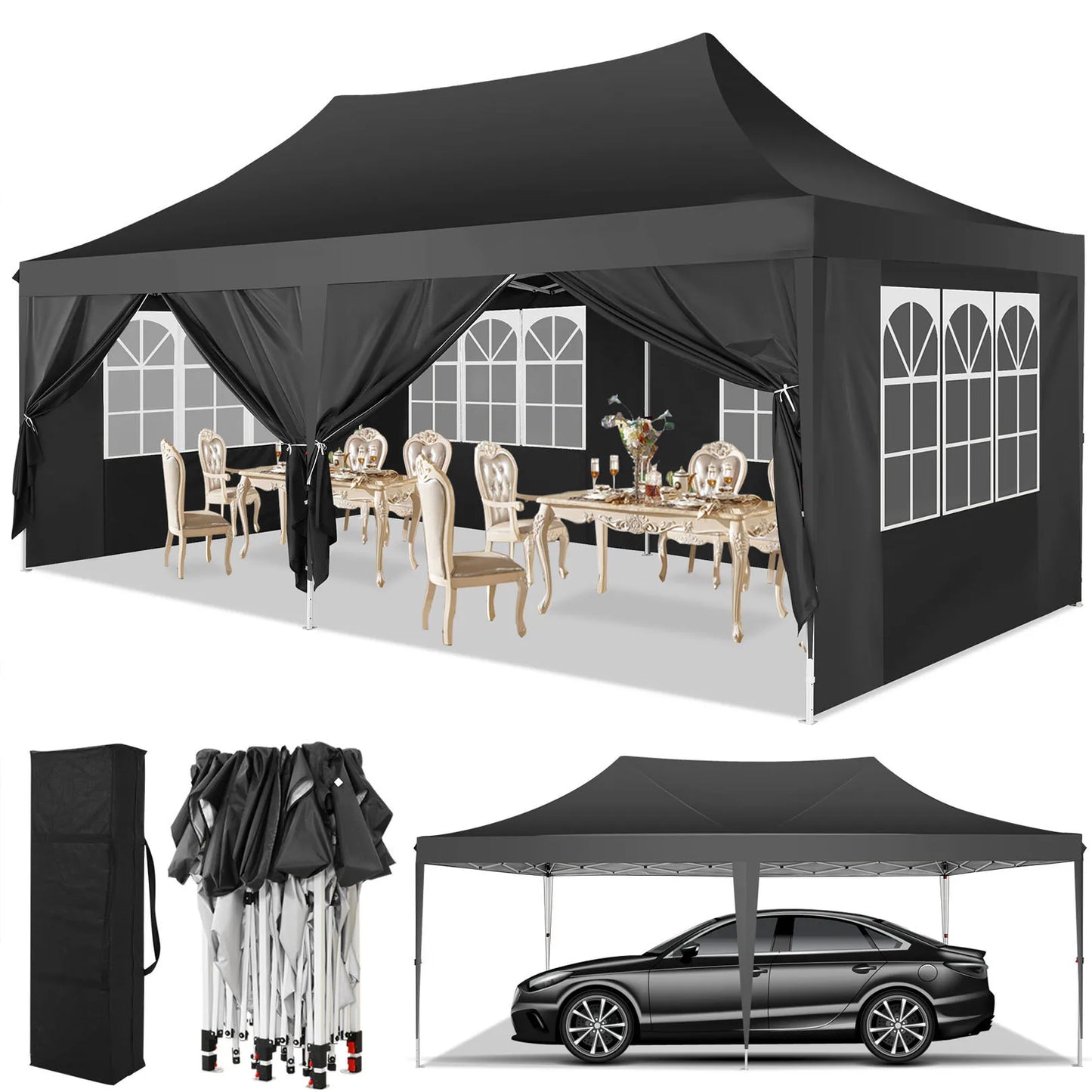 10x20 Pop Up Canopy Tent with 6 Sidewalls, Wedding Party