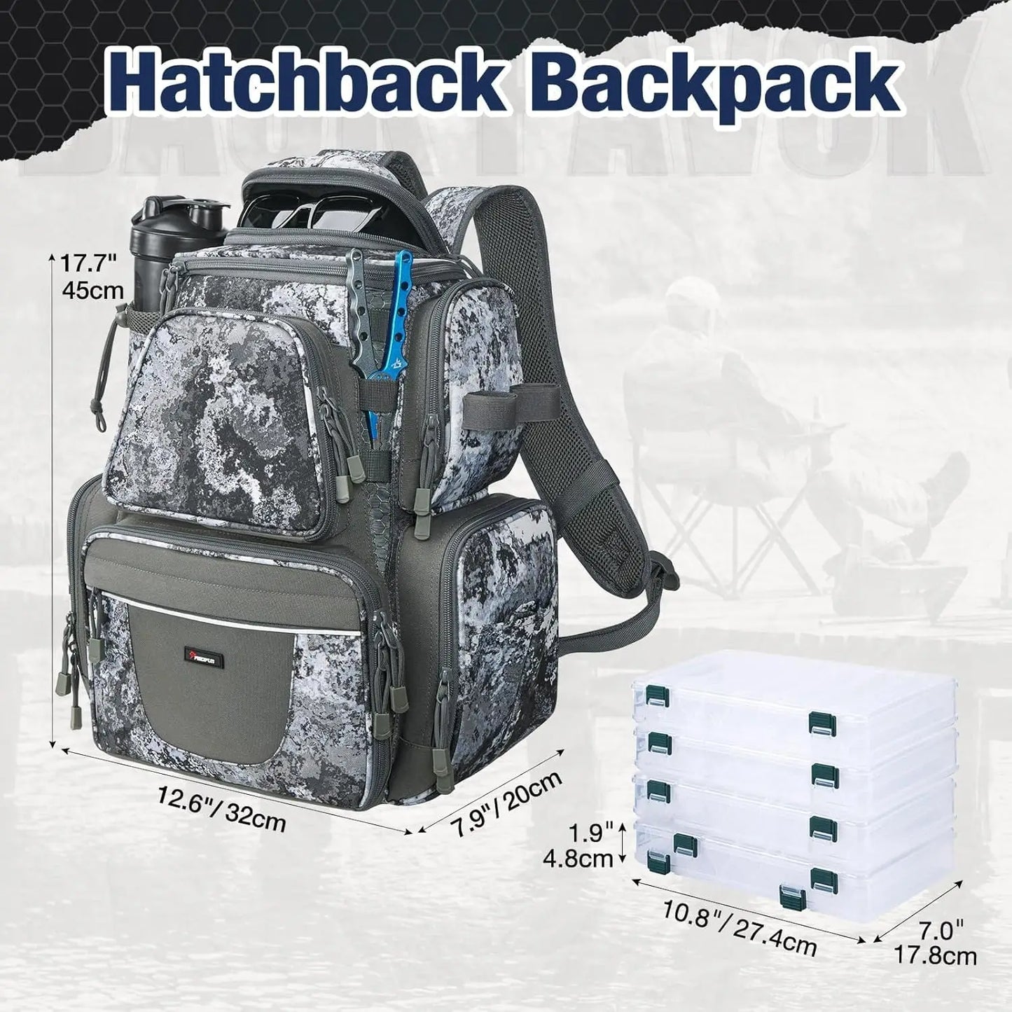 Fishing Tackle Backpack with 4 Trays, Large Outdoor Storage