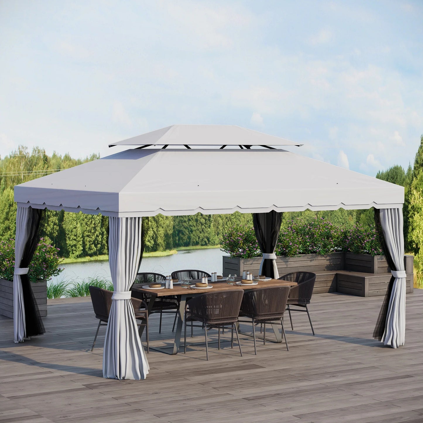 10' x 13' Patio Gazebo, Aluminum, Mesh Netting,