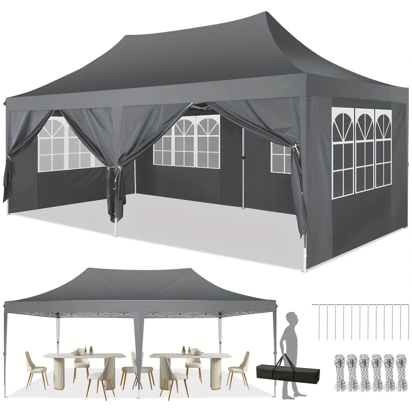 10x20 Pop Up Canopy Tent with 6 Sidewalls, Wedding Party