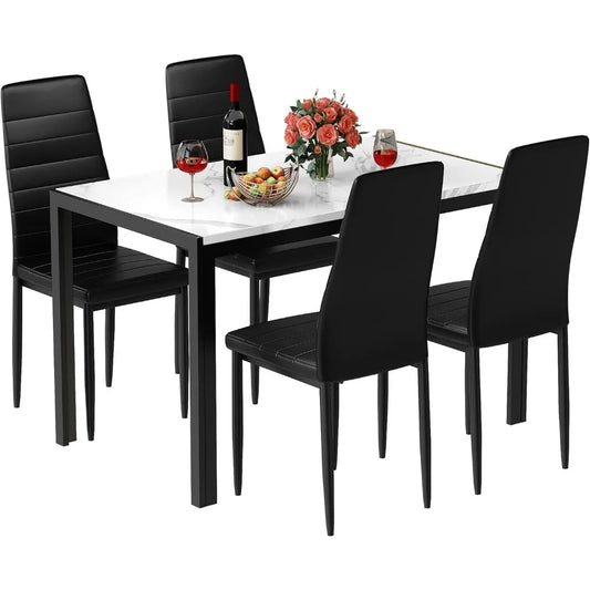 5-Piece Faux Marble Kitchen Table & Chair Set,4 P