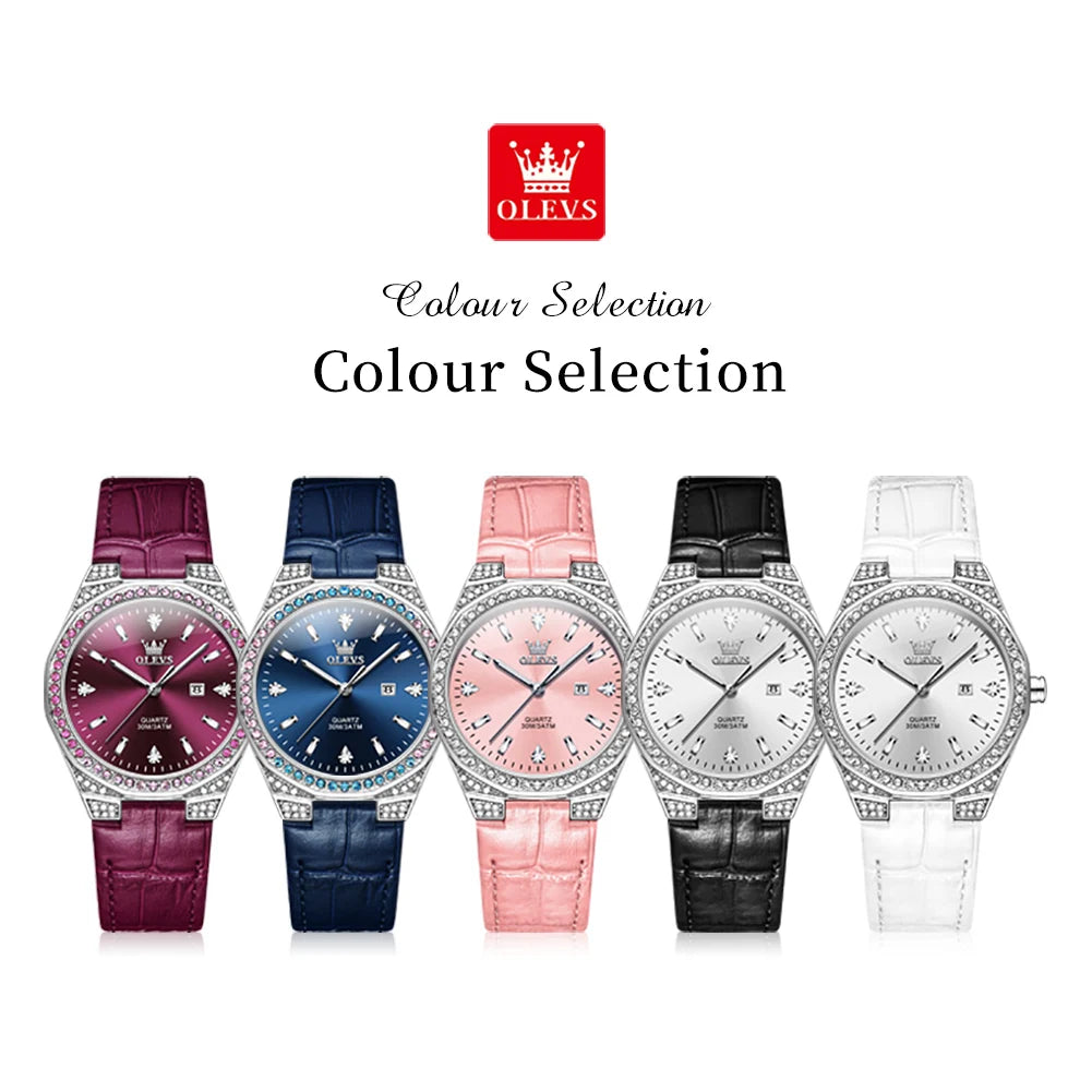 Women's Watches Pink   Leather Strap Waterproof Full Diamond