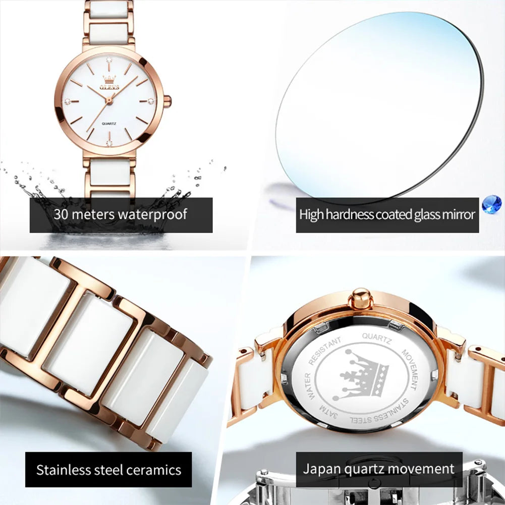 Luxury Brand Women's Wristwatch Elegant Ceramic Bracelet Waterproof