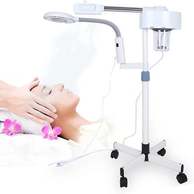 2 in 1 Facial Steamer  Facial Steamer on Wheels with 5X Magnifying Lamp