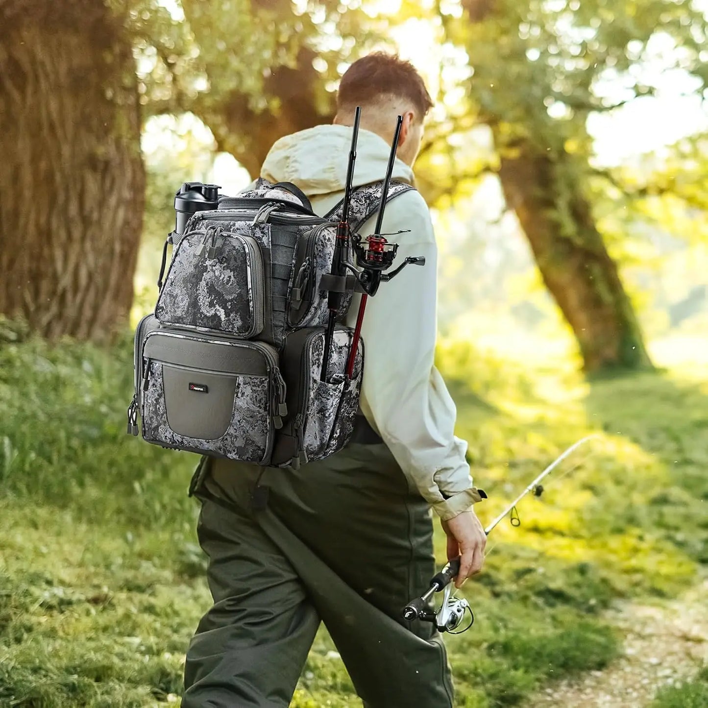 Fishing Tackle Backpack with 4 Trays, Large Outdoor Storage