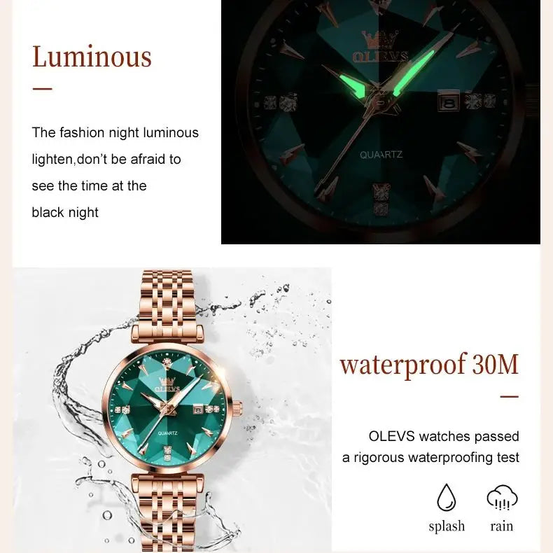 Luxury  Elegant Women Watch High Quality Diamond Rose Gold Waterproof
