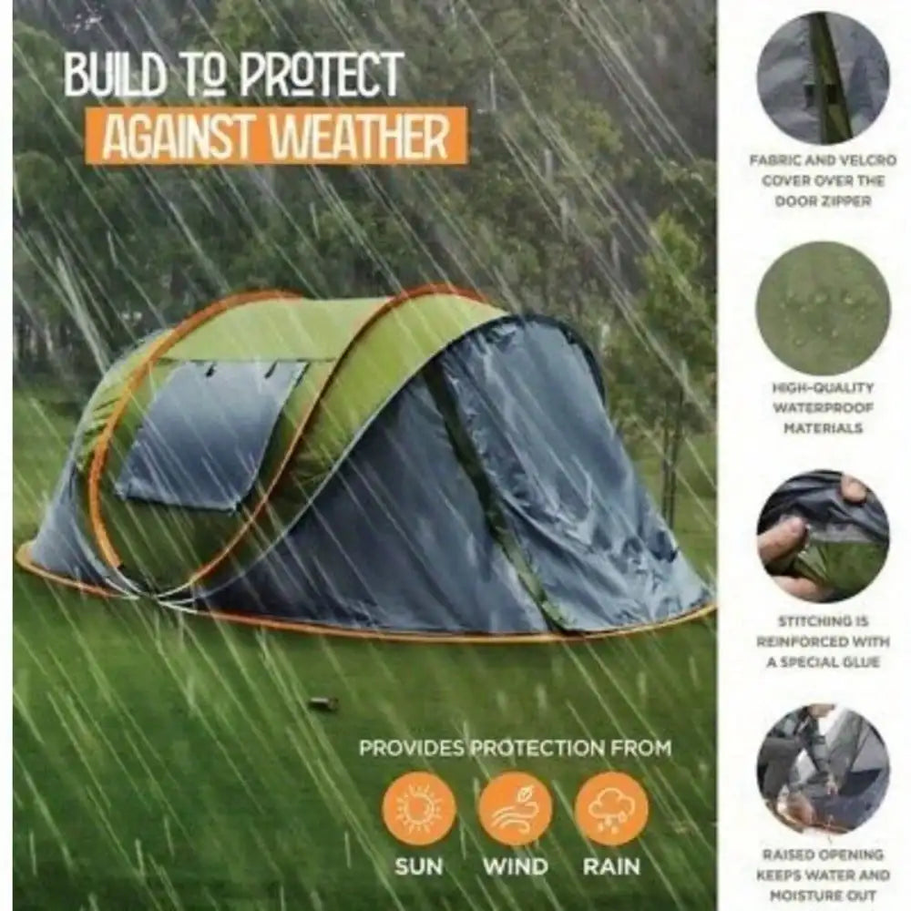 Camping Tent - 4-Person Easy Pop Up Tent with 2 Doors Waterproof