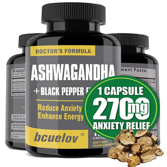 Ashwagandha + Black Pepper , 2700 mg, supports energy and mood,