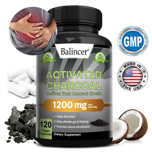 Charcoal Capsules 1,200 Mg - Organic Coconut Shell,