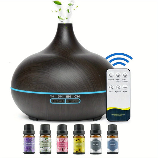 Essential Oil Aroma Diffuser with 6-Bottle 10ml Oil Set,
