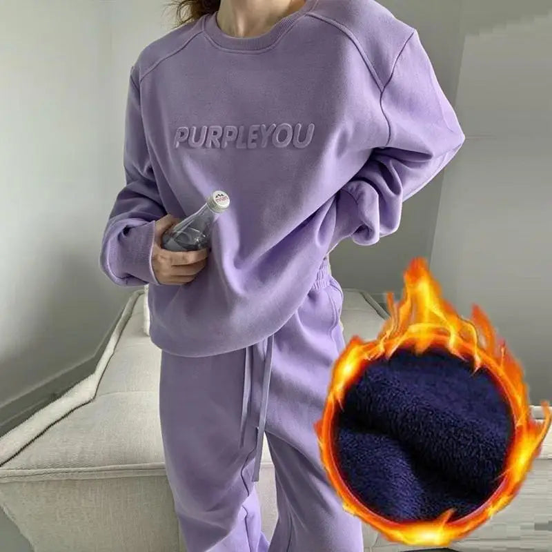 Women Fleece Tracksuit Sets Winter Long Sleeve