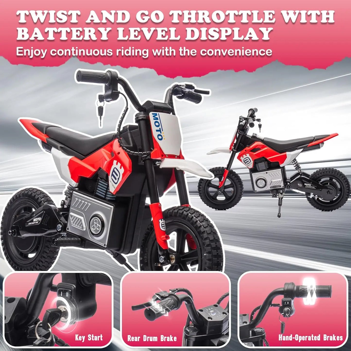 Electric Motorcycle for Kids Ages 5-15,