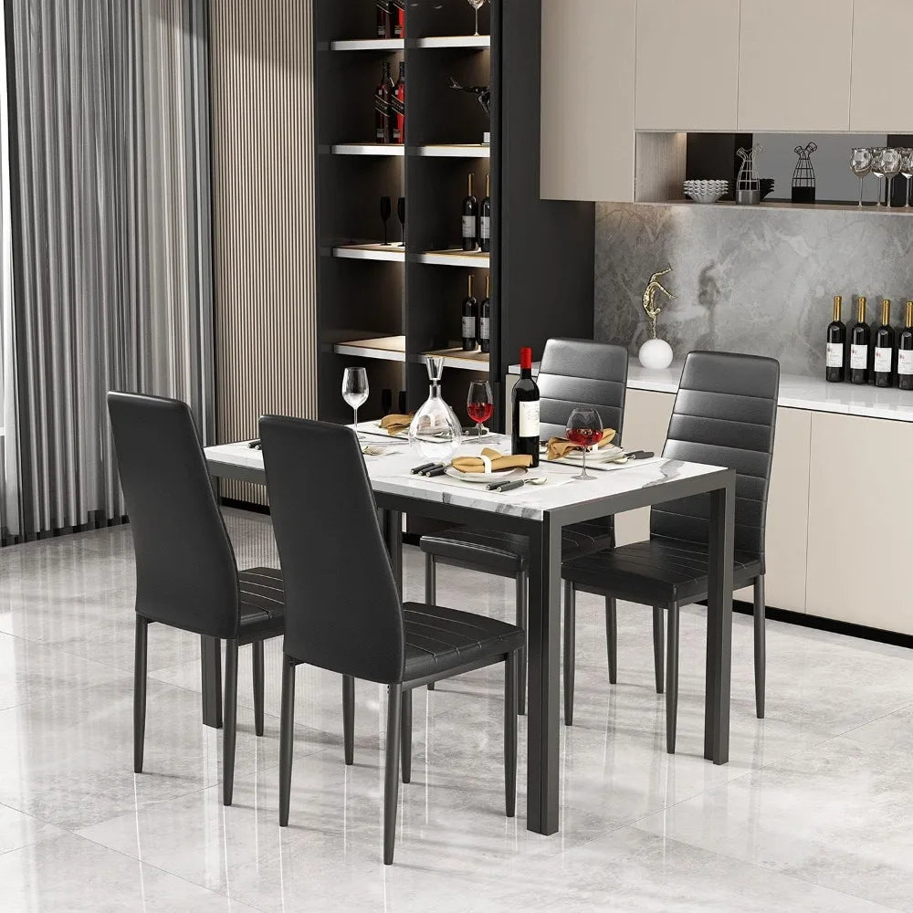 5-Piece Faux Marble Kitchen Table & Chair Set,4 P