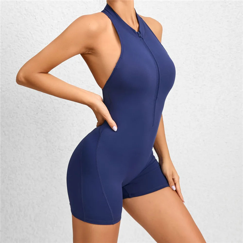 Deep V Women Tracksuit Yoga Set One Piece Jumpsuit