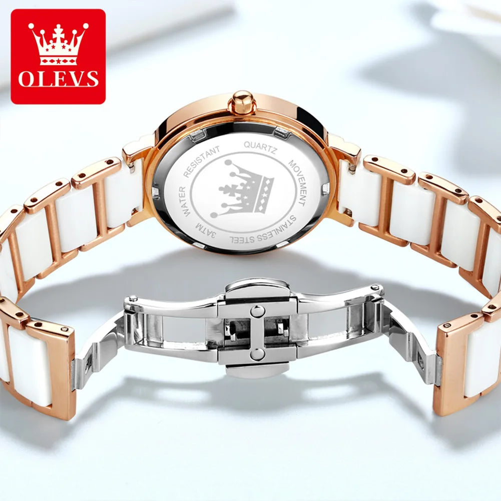 Luxury Brand Women's Wristwatch Elegant Ceramic Bracelet Waterproof