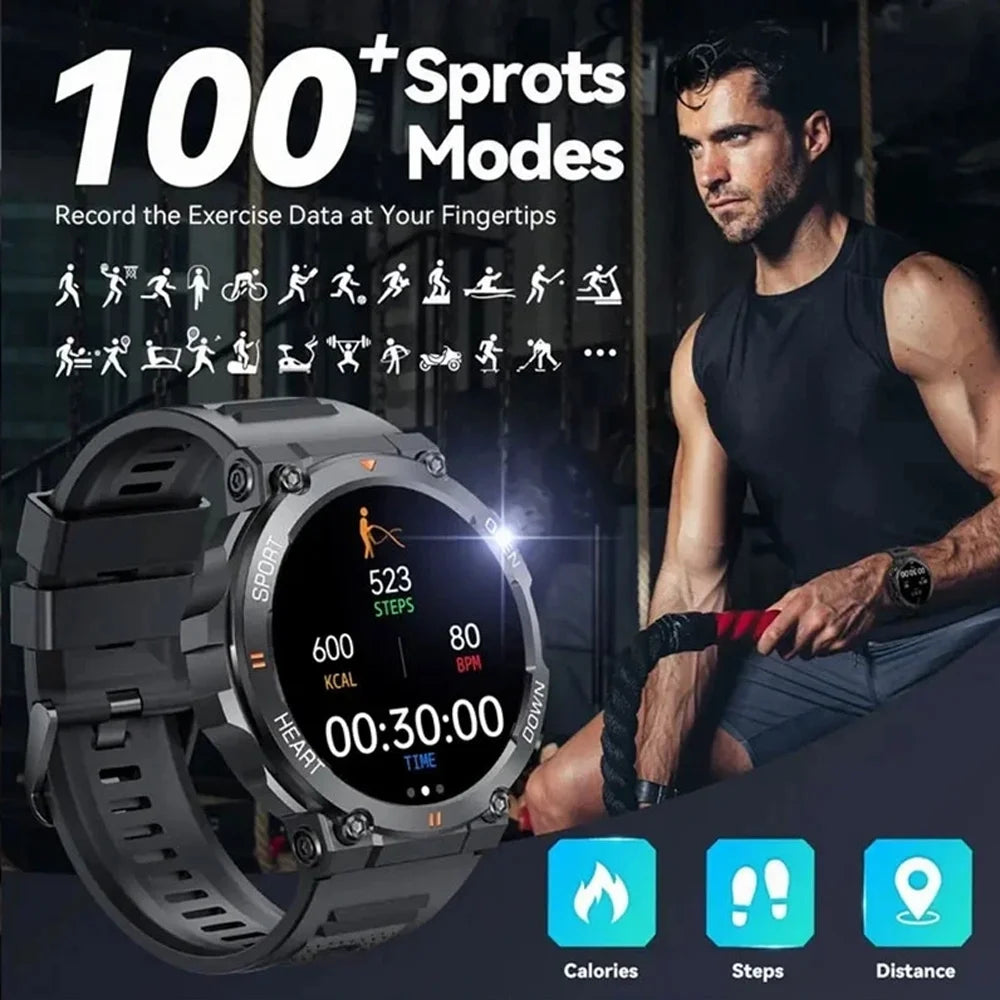 Rugged Military Smart Watch for Men 100+Sports Watches B