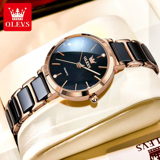 Luxury Brand Women's Wristwatch Elegant Ceramic Bracelet Waterproof