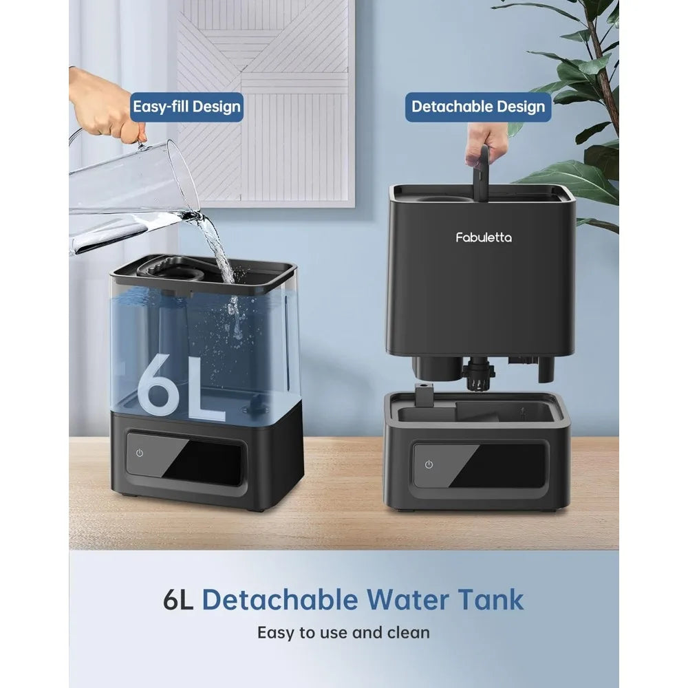 Humidifiers for Bedroom Large Room, 6L Top-Fill Humidifier