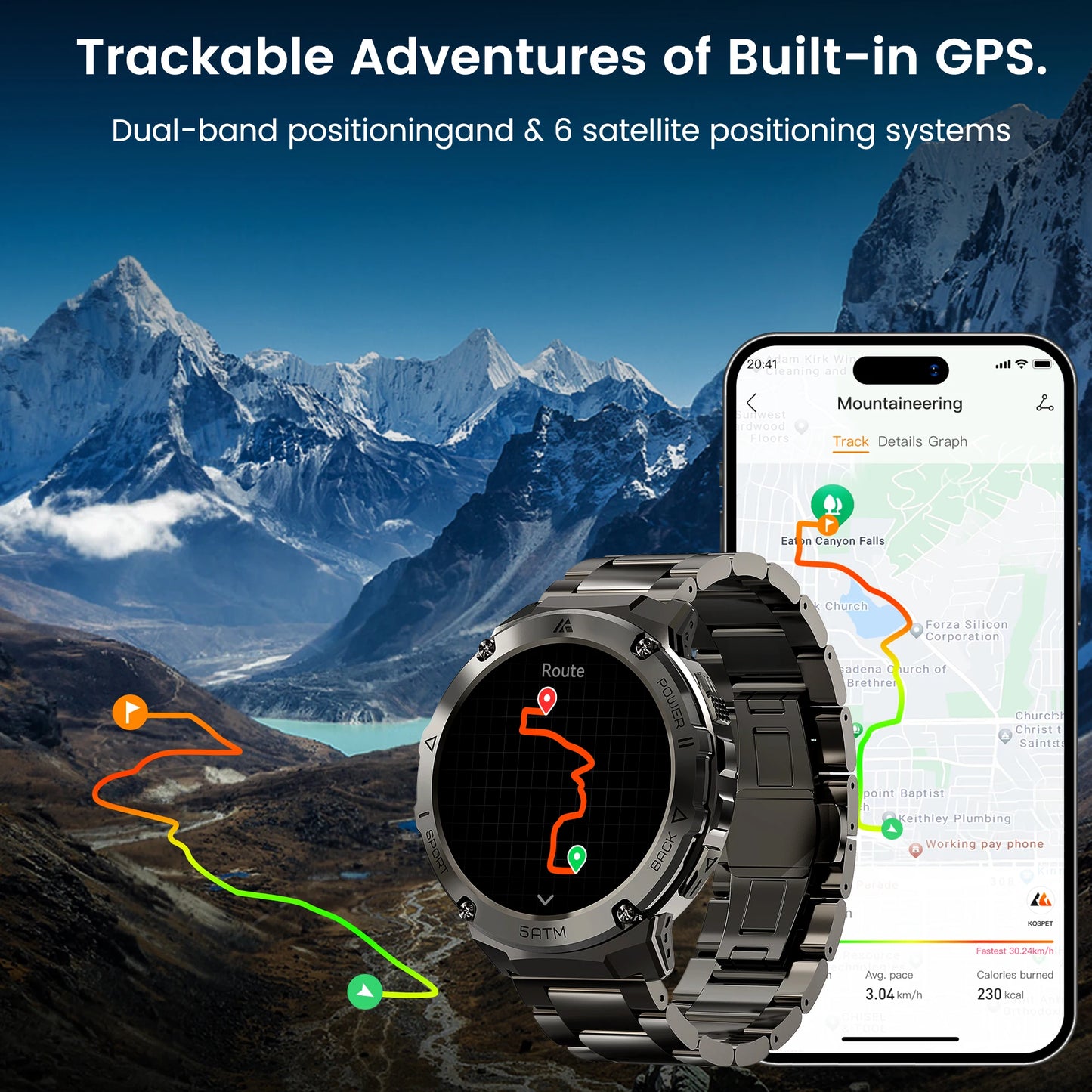 GPS Smart Watch For Men Compass Altimeter Altitude Stainless Steel