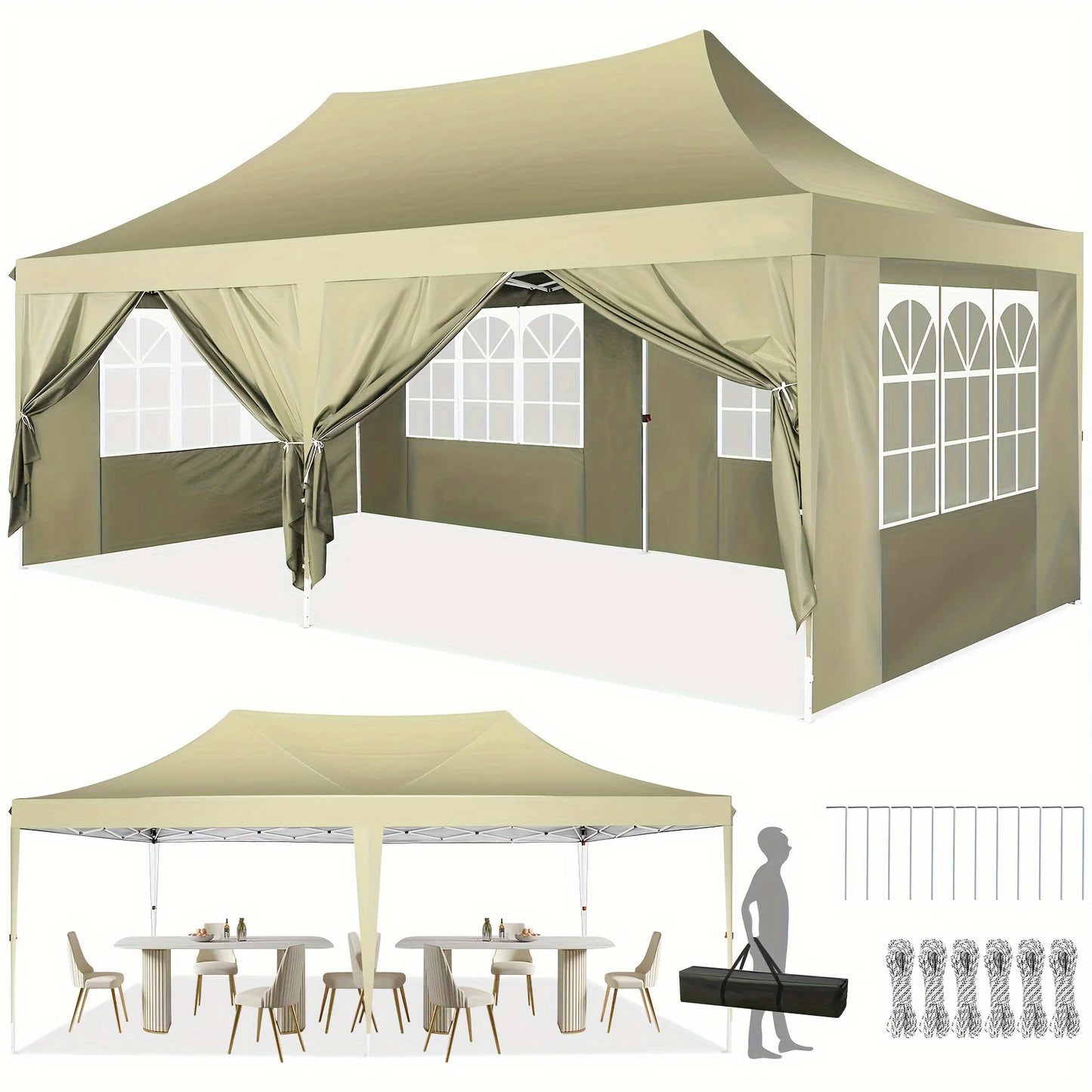 10x20 Pop Up Canopy Tent with 6 Sidewalls, Wedding Party
