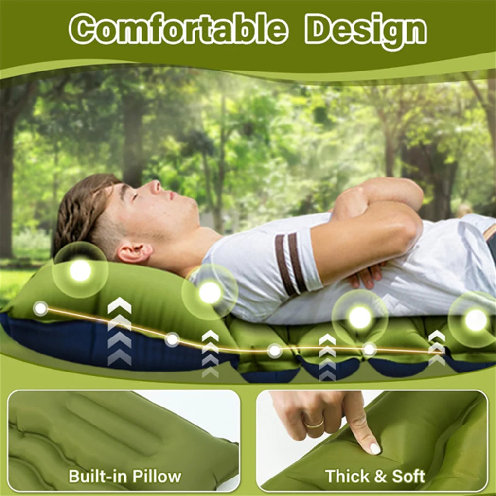 Double Air Mattress with Pillow,   Foot Pump, 4-inch Camping