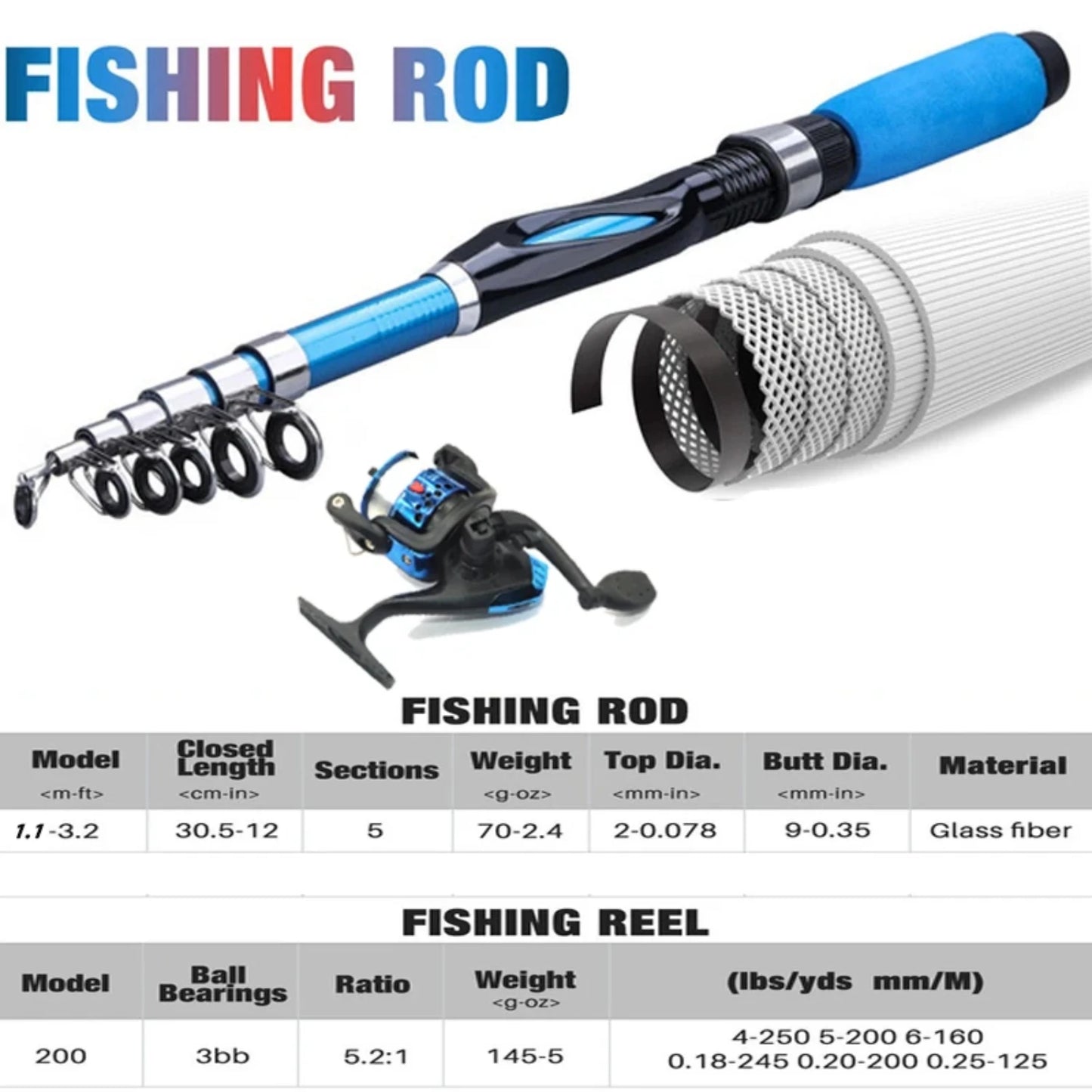 New Fishing Rod Full Kits 1.2M Telescopic Sea Spinning Reel