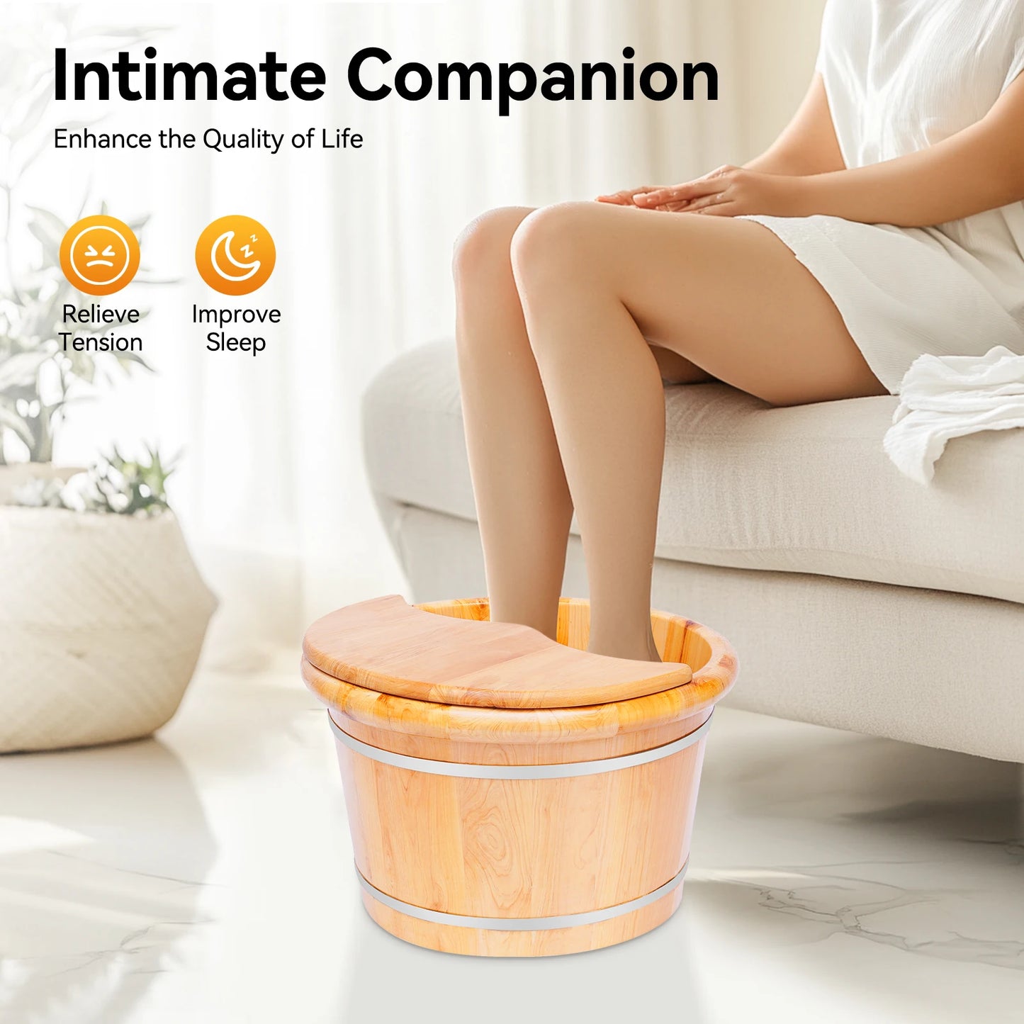 Wooden Bucket Foot Bath Massage,  and Lid,