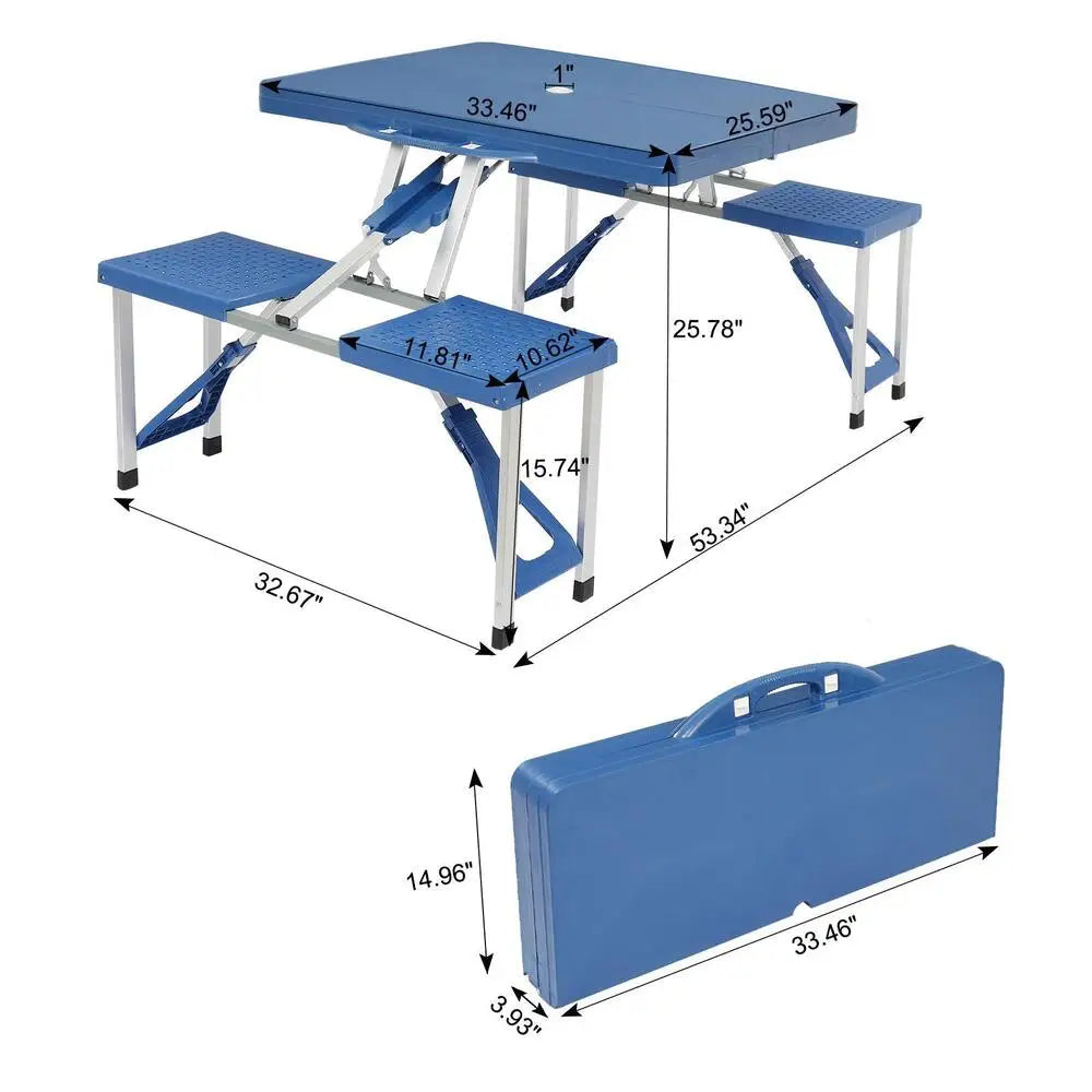 Portable Folding Camping Picnic Table 4 Seat With Umbrella Hole