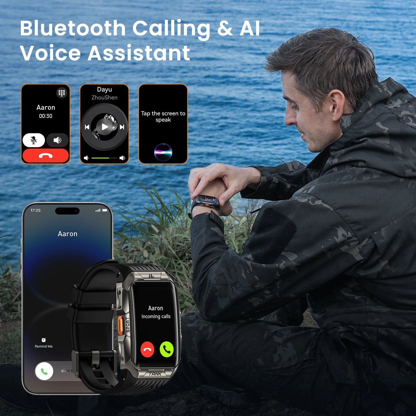 Smart Watch For Men Waterproof Curved Screen