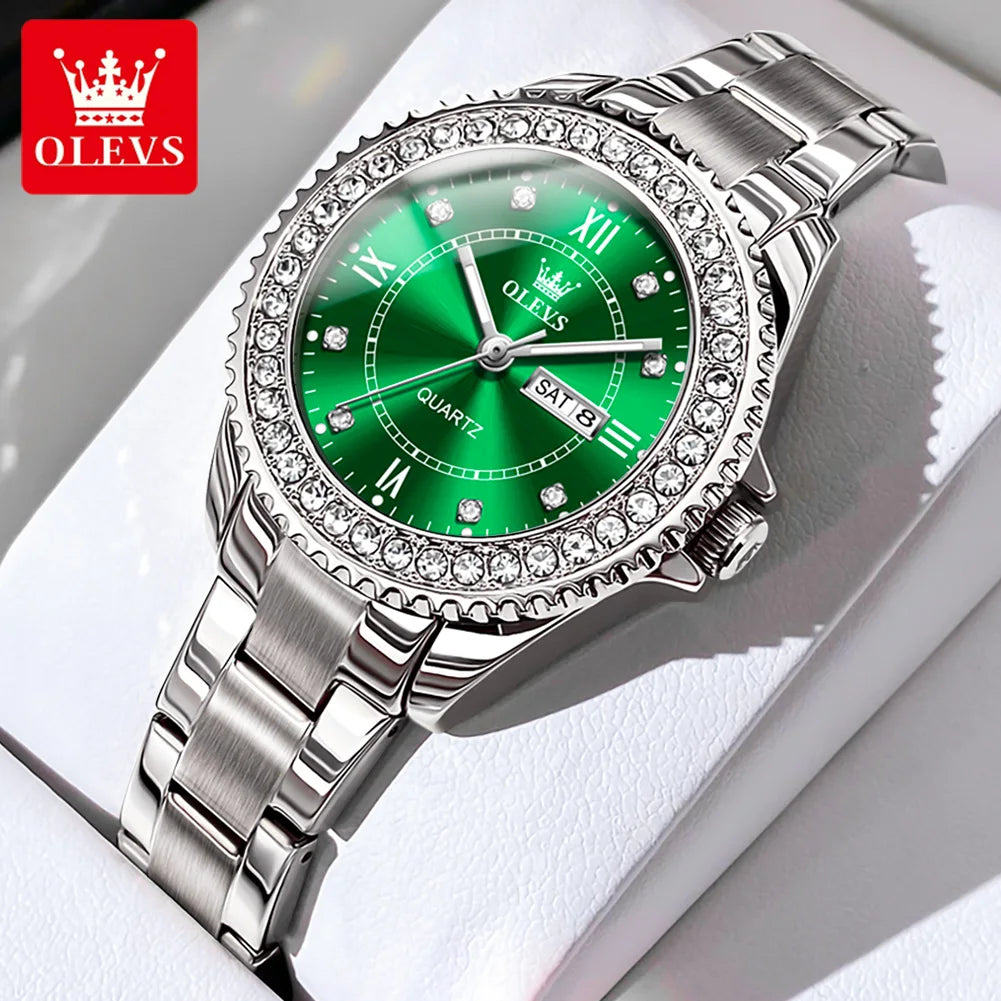 Diamond Quartz Watch for Women Stainless Steel Waterproof Luminous