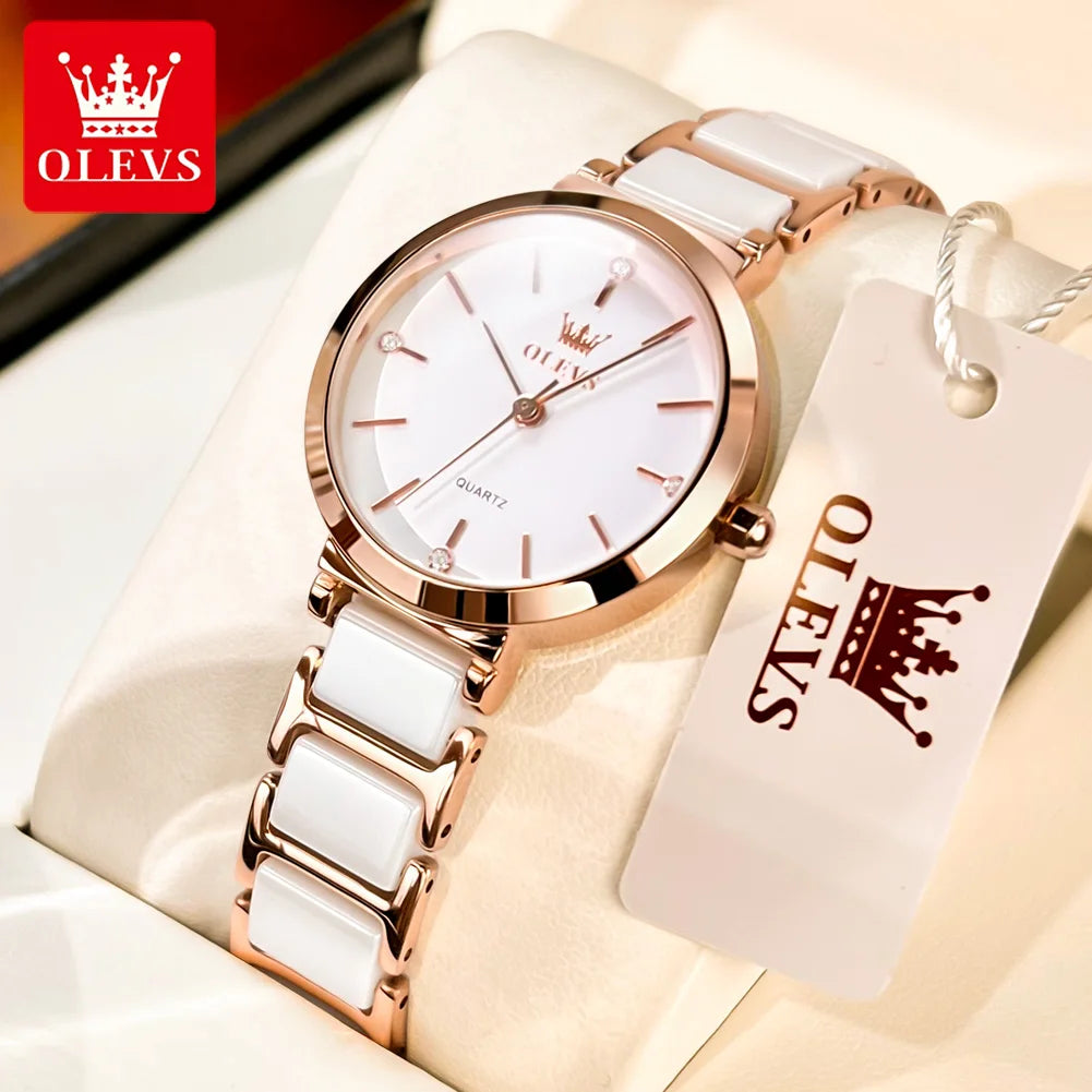 Luxury Brand Women's Wristwatch Elegant Ceramic Bracelet Waterproof