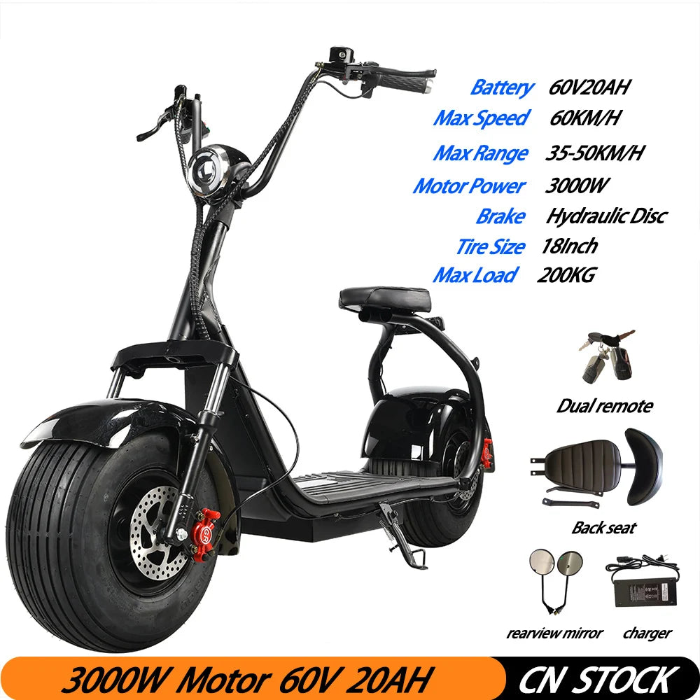 Motor E Scooters Motorcycle Max Speed 60 KM/H 18 Inch Fat Tire