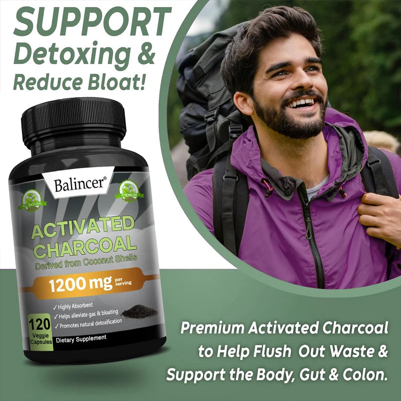 Charcoal Capsules 1,200 Mg - Organic Coconut Shell,