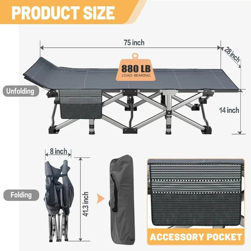 Folding Camping Cot with Mattress, 2 Pack Heavy Duty Folding