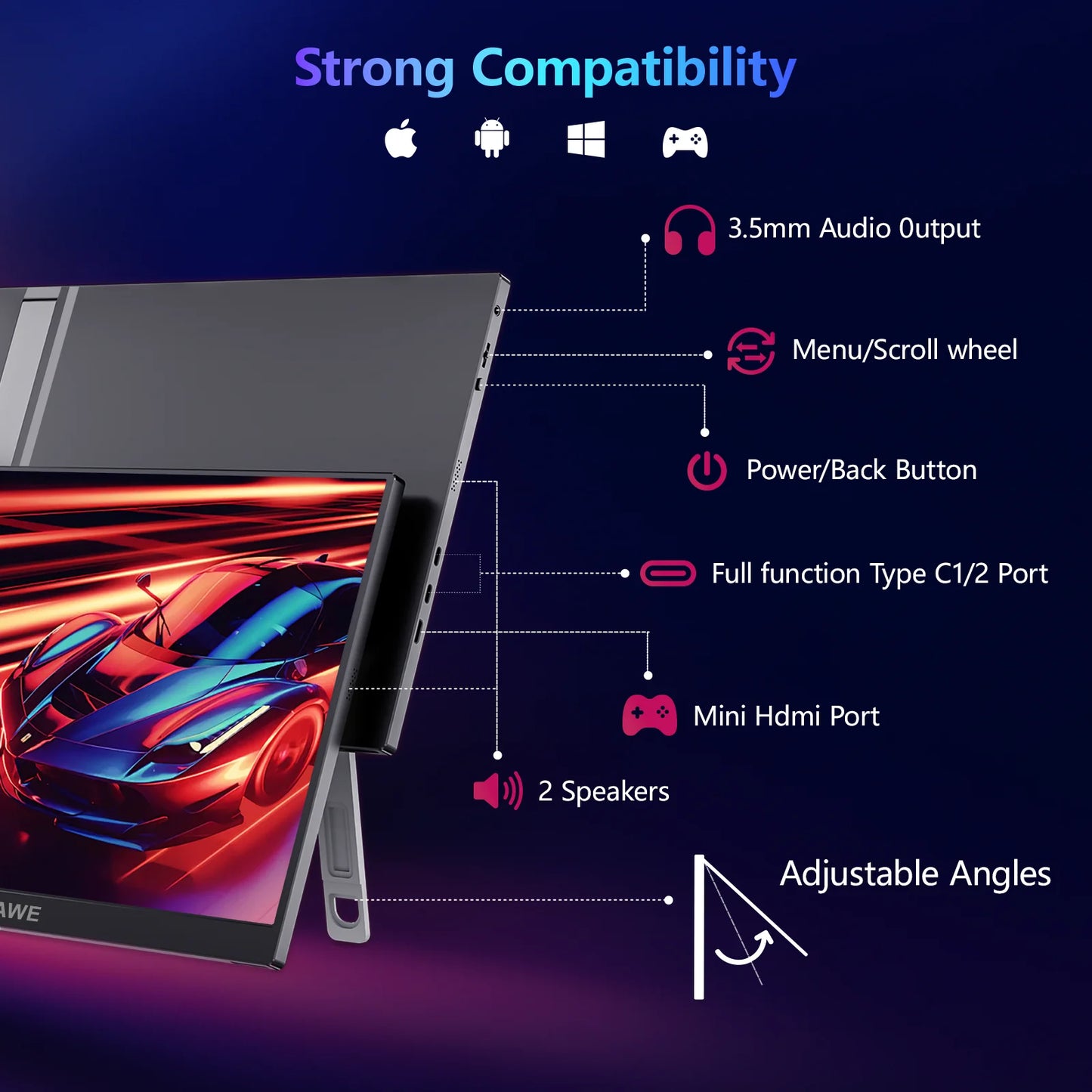 16 inch Gaming Portable Monitor for Laptop,  Display LCD