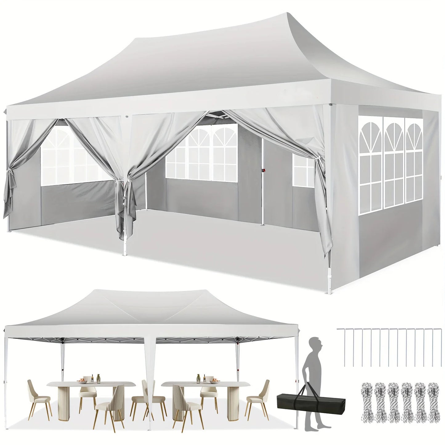 10x20 Pop Up Canopy Tent with 6 Sidewalls, Wedding Party