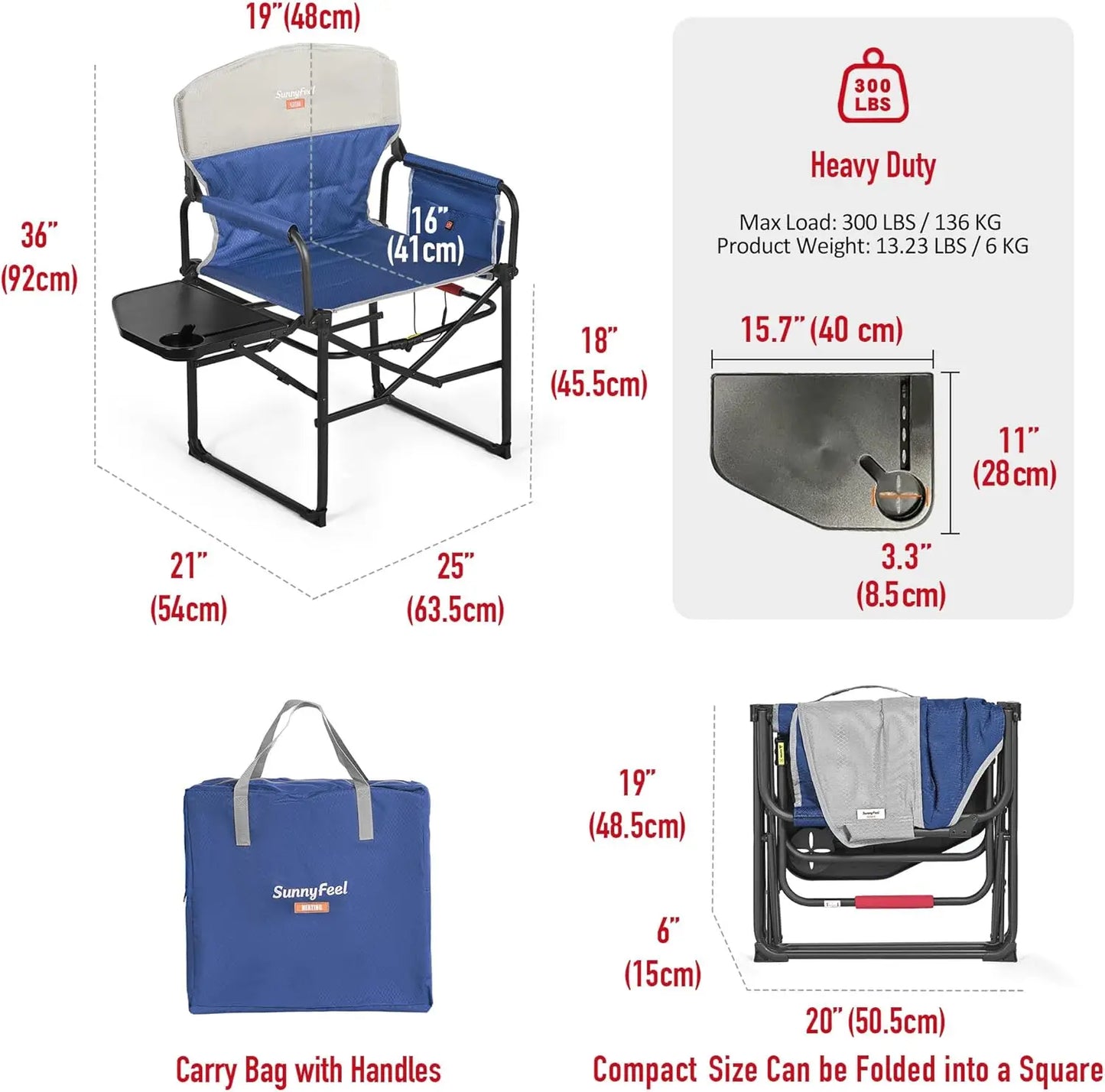 Heated Camping Directors Chair, Heavy Duty,Oversized Portable