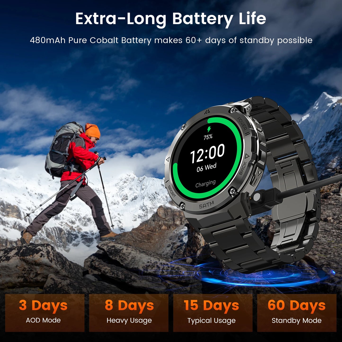 GPS Smart Watch For Men Compass Altimeter Altitude Stainless Steel